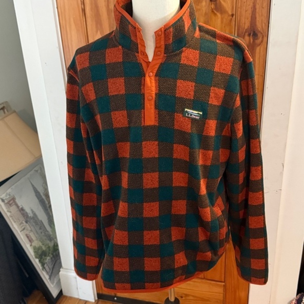 L.L. Bean  Orange and Green Plaid pullover XL